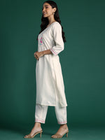 Thumbnail for Indo Era White Yoke Design Straight Kurta Trousers With Dupatta set - Distacart