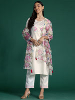 Thumbnail for Indo Era White Yoke Design Straight Kurta Trousers With Dupatta set - Distacart