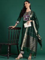 Thumbnail for Indo Era Green Yoke Design Straight Kurta Trousers With Dupatta set - Distacart