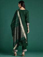 Thumbnail for Indo Era Green Yoke Design Straight Kurta Trousers With Dupatta set - Distacart