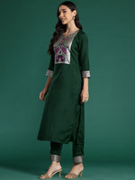 Thumbnail for Indo Era Green Yoke Design Straight Kurta Trousers With Dupatta set - Distacart