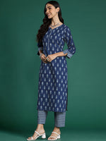 Thumbnail for Indo Era Blue Printed Straight Kurta Trousers With Dupatta set - Distacart