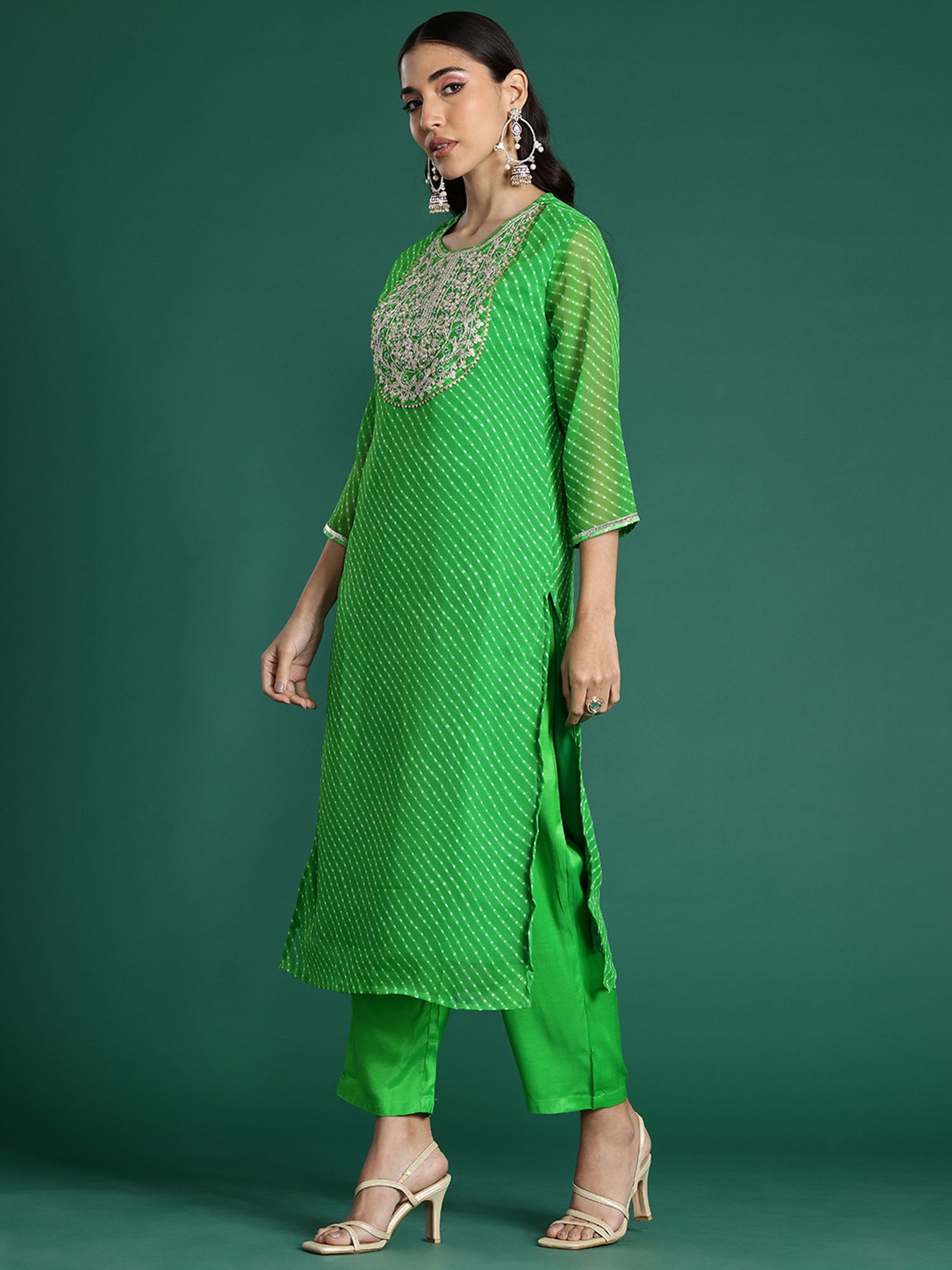 Indo Era Green Printed Straight Kurta Trousers With Dupatta set - Distacart