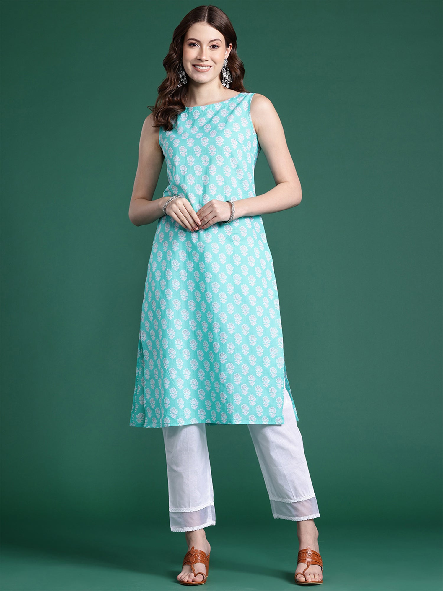 Indo Era Blue Printed Straight Kurta - Distacart