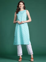 Thumbnail for Indo Era Blue Printed Straight Kurta - Distacart