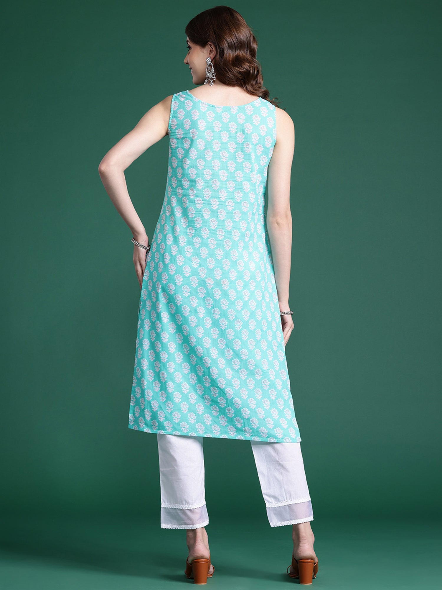 Indo Era Blue Printed Straight Kurta - Distacart