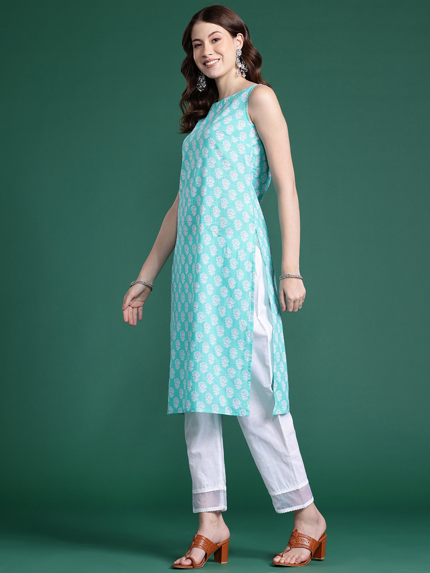 Indo Era Blue Printed Straight Kurta - Distacart