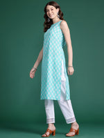 Thumbnail for Indo Era Blue Printed Straight Kurta - Distacart
