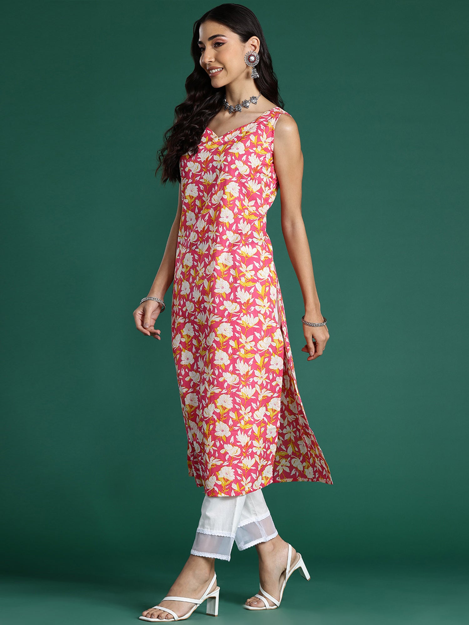 Indo Era Pink Printed Straight Kurta - Distacart