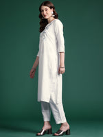 Thumbnail for Indo Era White Embroidered Straight Kurta Trousers set - Distacart