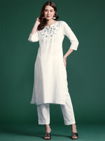 Thumbnail for Indo Era White Embroidered Straight Kurta Trousers set - Distacart