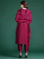 Thumbnail for Indo Era Burgundy Embroidered Straight Kurta Trousers With Dupatta Set - Distacart