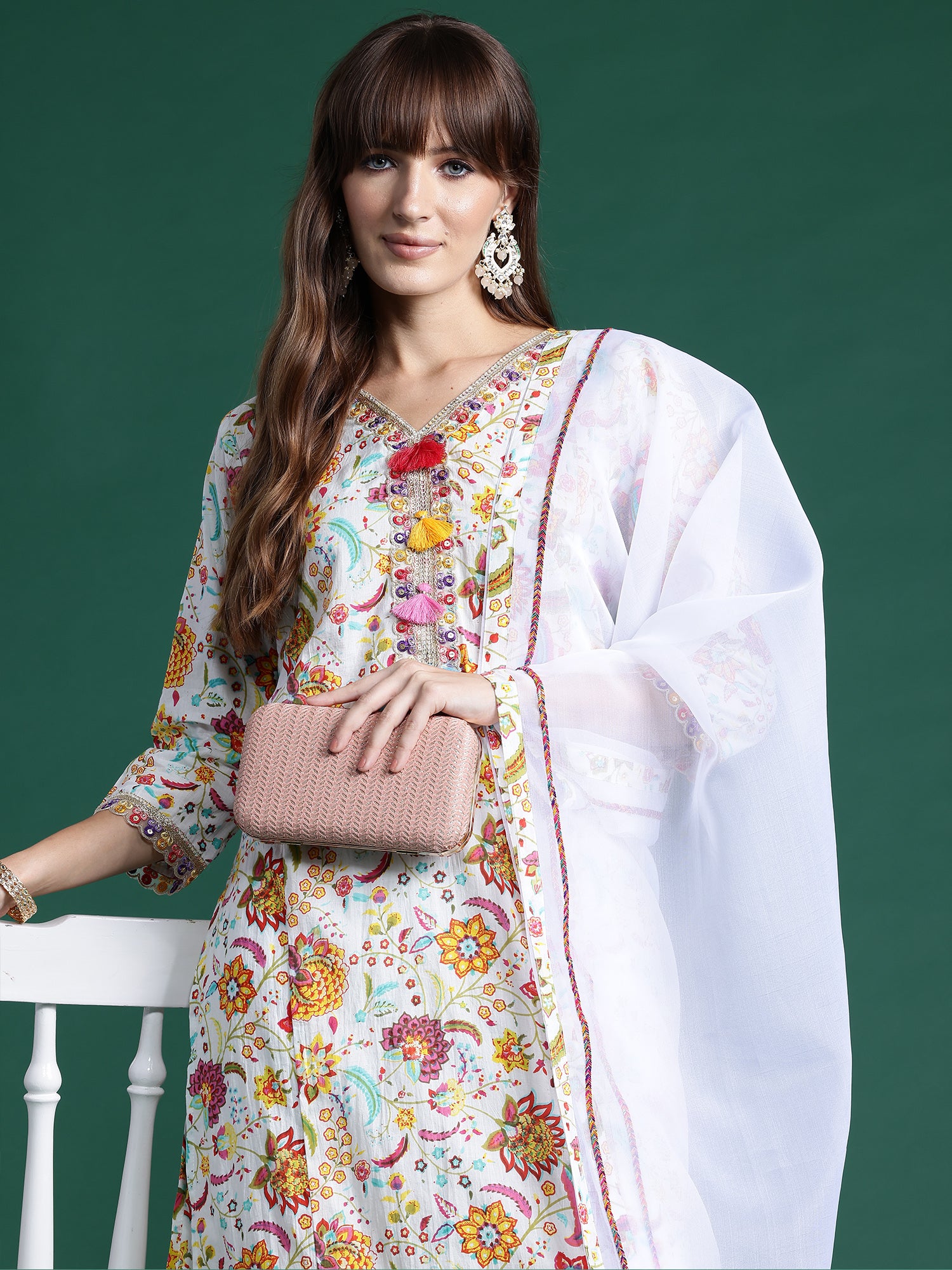Indo Era Off White Printed Straight Kurta Trousers With Dupatta set - Distacart