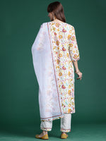 Thumbnail for Indo Era Off White Printed Straight Kurta Trousers With Dupatta set - Distacart