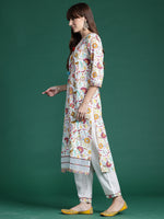 Thumbnail for Indo Era Off White Printed Straight Kurta Trousers With Dupatta set - Distacart