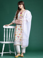 Thumbnail for Indo Era Off White Printed Straight Kurta Trousers With Dupatta set - Distacart