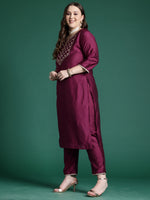 Thumbnail for Indo Era Purple Embroidered Straight Kurta Trousers With Dupatta set - Distacart