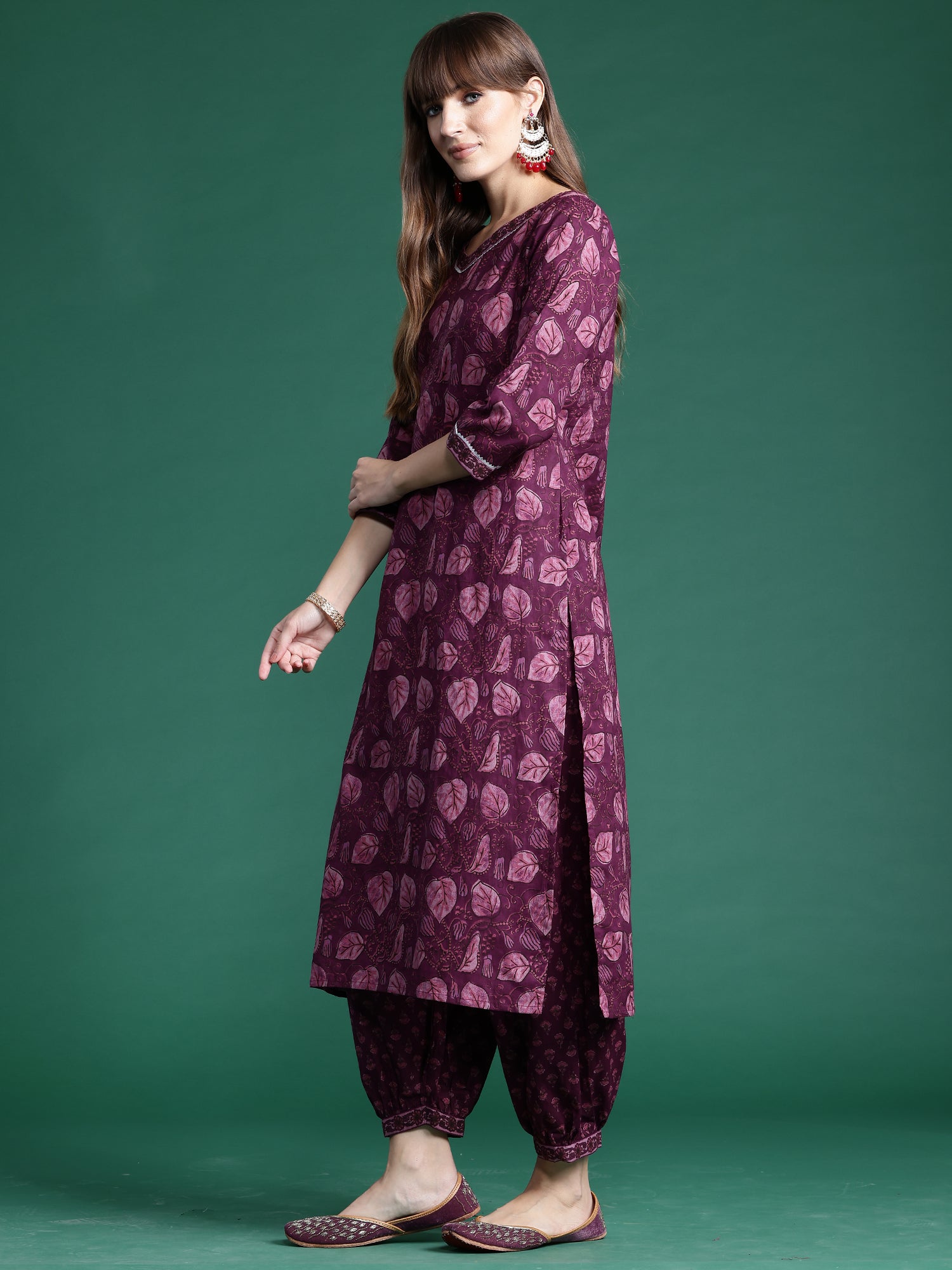 Indo Era Burgundy Printed Straight Kurta Palazzos With Dupatta set - Distacart