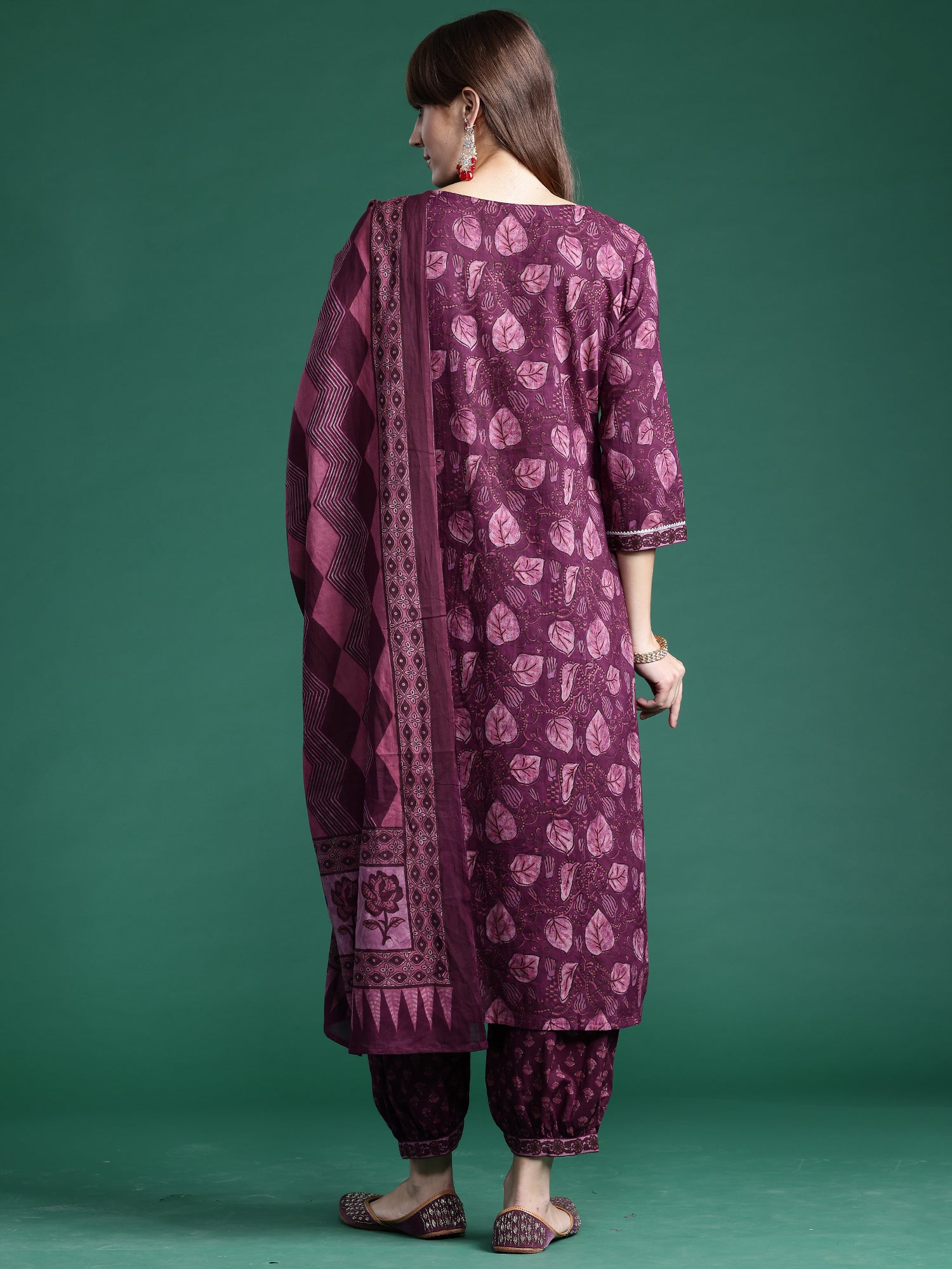 Indo Era Burgundy Printed Straight Kurta Palazzos With Dupatta set - Distacart