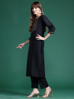 Thumbnail for Indo Era Black Embroidered Straight Kurta Trousers With Dupatta Set - Distacart