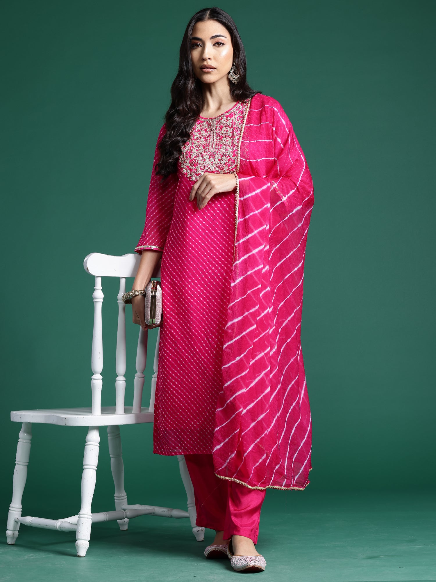 Indo Era Pink Printed Straight Kurta Trousers With Dupatta set - Distacart