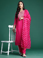 Thumbnail for Indo Era Pink Printed Straight Kurta Trousers With Dupatta set - Distacart