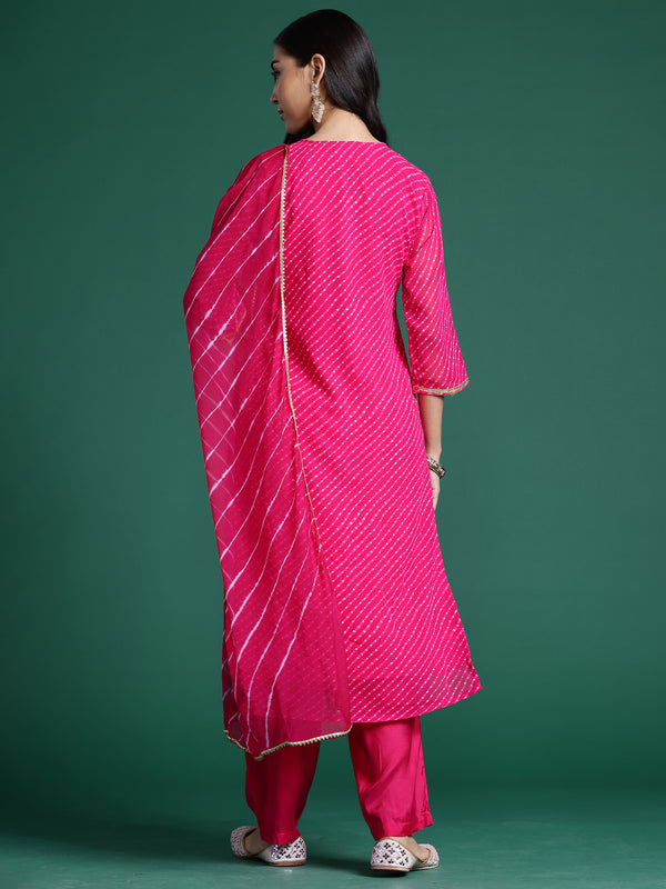 Indo Era Pink Printed Straight Kurta Trousers With Dupatta set - Distacart