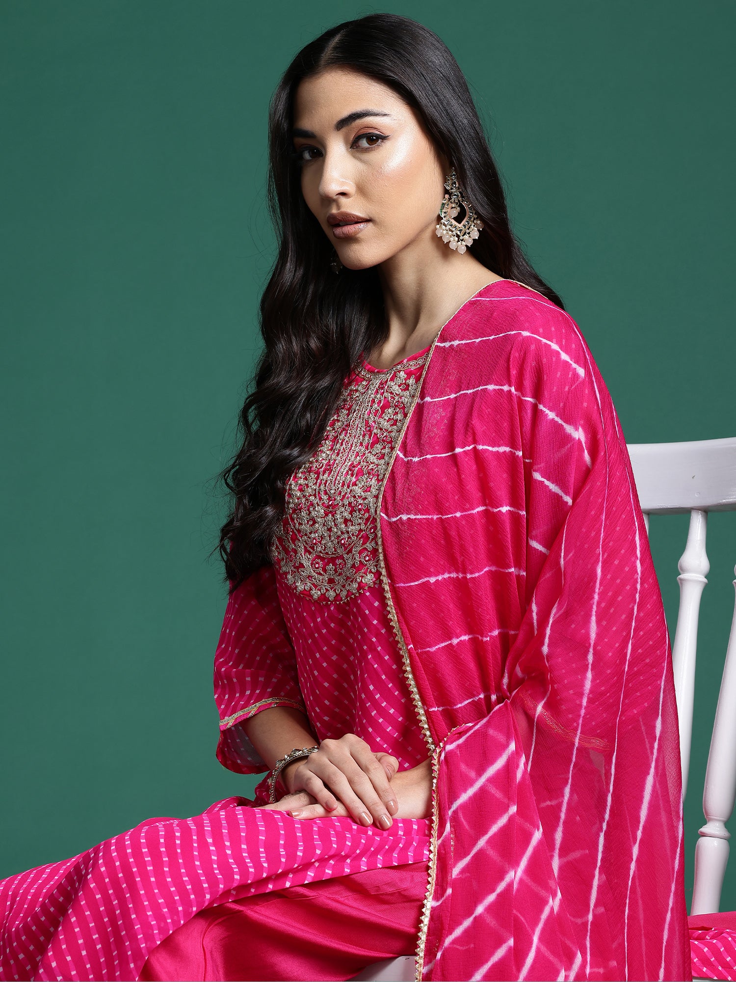 Indo Era Pink Printed Straight Kurta Trousers With Dupatta set - Distacart