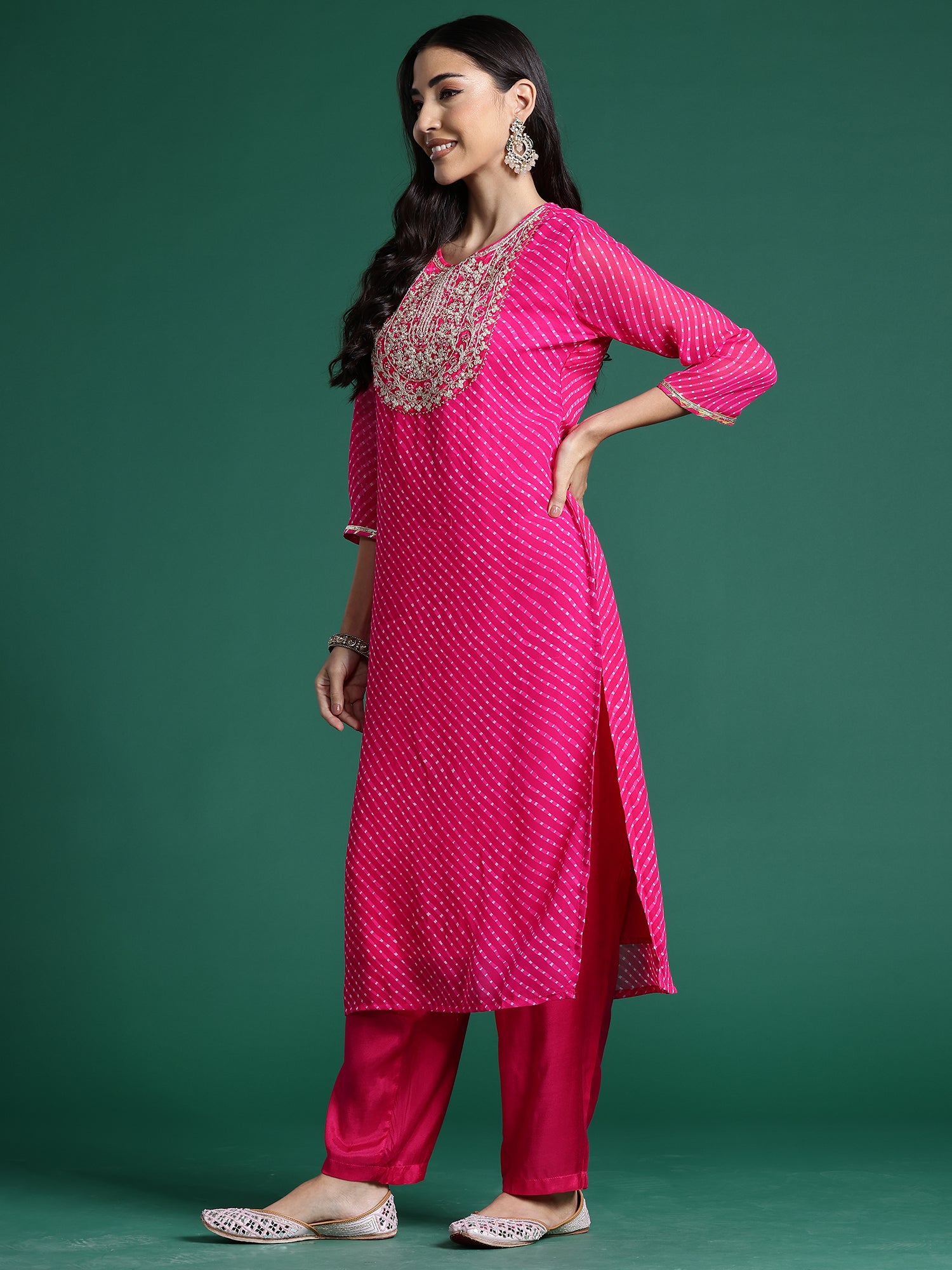 Indo Era Pink Printed Straight Kurta Trousers With Dupatta set - Distacart