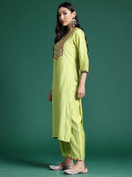 Thumbnail for Indo Era Green Embroidered Straight Kurta Trousers With Dupatta Set - Distacart