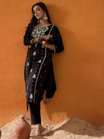 Thumbnail for Indo Era Black Embroidered Straight Kurta - Distacart