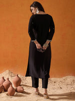 Thumbnail for Indo Era Black Embroidered Straight Kurta - Distacart