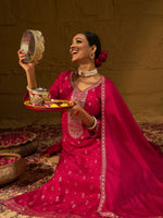 Thumbnail for Indo Era Magenta Embroidered Straight Kurta Trousers With Dupatta set - Distacart