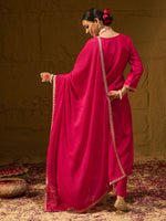 Thumbnail for Indo Era Magenta Embroidered Straight Kurta Trousers With Dupatta set - Distacart