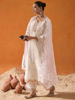 Thumbnail for Indo Era White Embroidered Straight Kurta Trousers With Dupatta set - Distacart