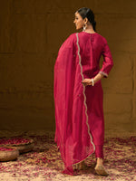 Thumbnail for Indo Era Red Embroidered Straight Kurta Trousers With Dupatta Set - Distacart