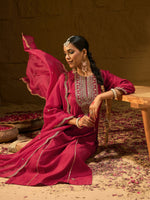 Thumbnail for Indo Era Red Embroidered Straight Kurta Trousers With Dupatta Set - Distacart