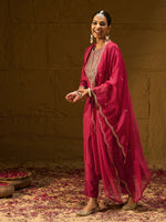 Thumbnail for Indo Era Red Embroidered Straight Kurta Trousers With Dupatta Set - Distacart