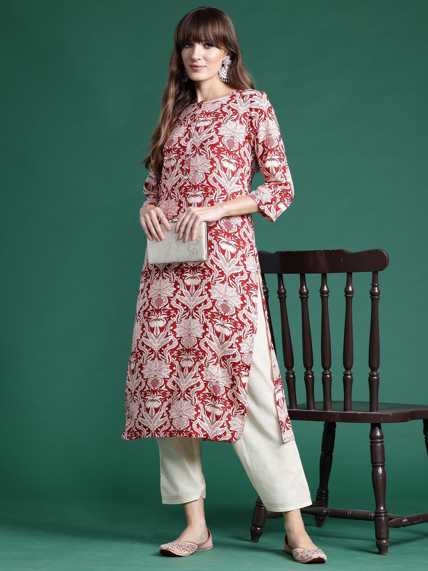 Indo Era Red Printed Straight Kurta - Distacart