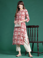 Thumbnail for Indo Era Red Printed Straight Kurta - Distacart
