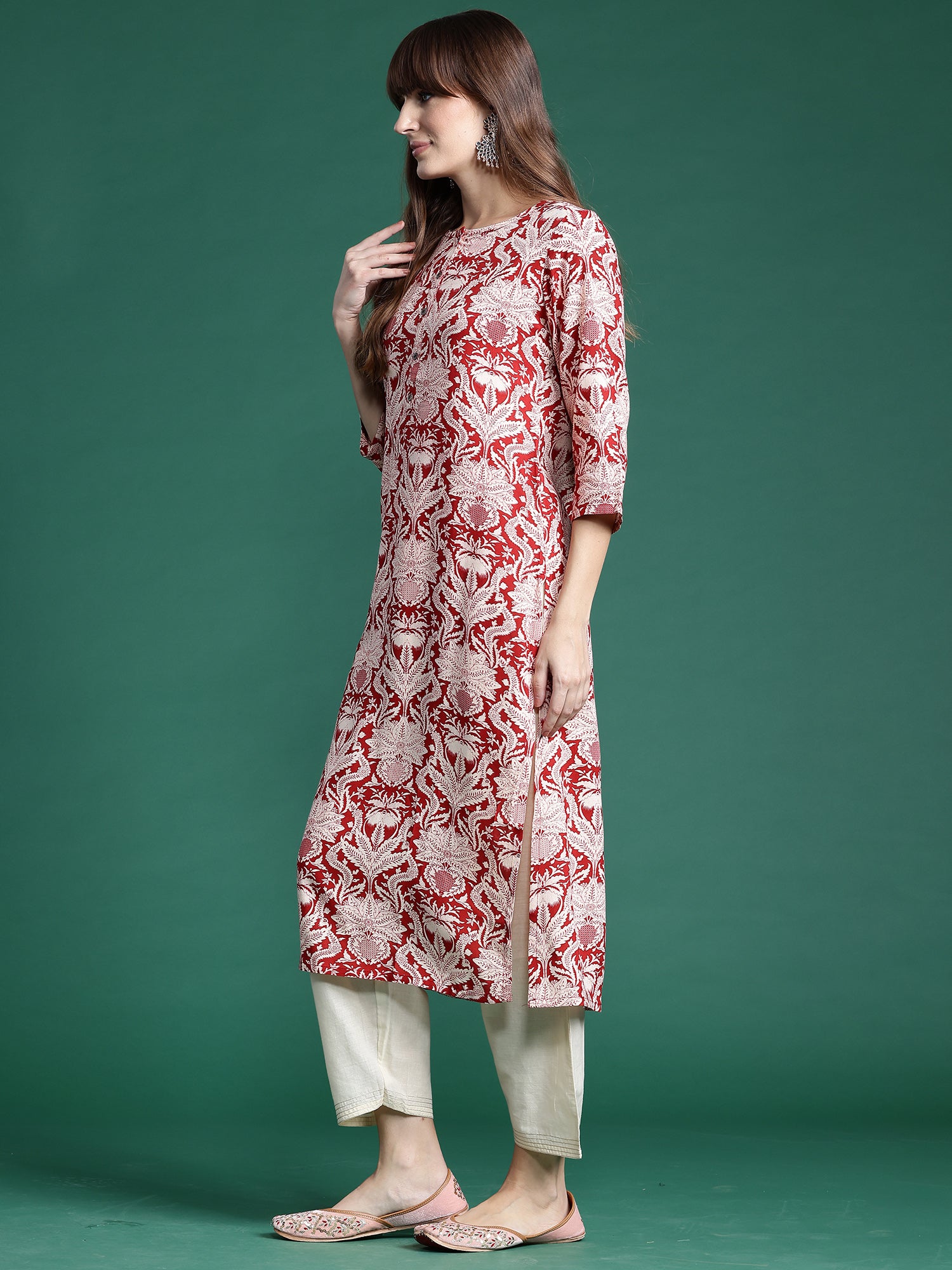 Indo Era Red Printed Straight Kurta - Distacart