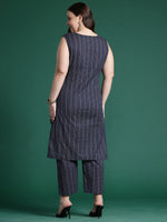 Thumbnail for Indo Era Navy Blue Printed Straight Kurta Trousers set - Distacart