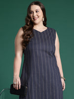 Thumbnail for Indo Era Navy Blue Printed Straight Kurta Trousers set - Distacart