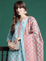 Thumbnail for Indo Era Blue Printed Straight Kurta Trousers With Dupatta set - Distacart
