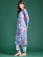 Thumbnail for Indo Era Blue Printed Straight Kurta Trousers With Dupatta set - Distacart