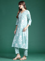 Thumbnail for Indo Era Green Printed Straight Kurta Trousers With Dupatta set - Distacart