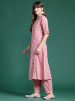 Thumbnail for Indo Era Pink Printed A-Line Kurta Trousers With Dupatta set - Distacart