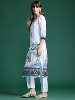 Thumbnail for Indo Era Blue Printed Straight Kurta Trousers With Dupatta set - Distacart
