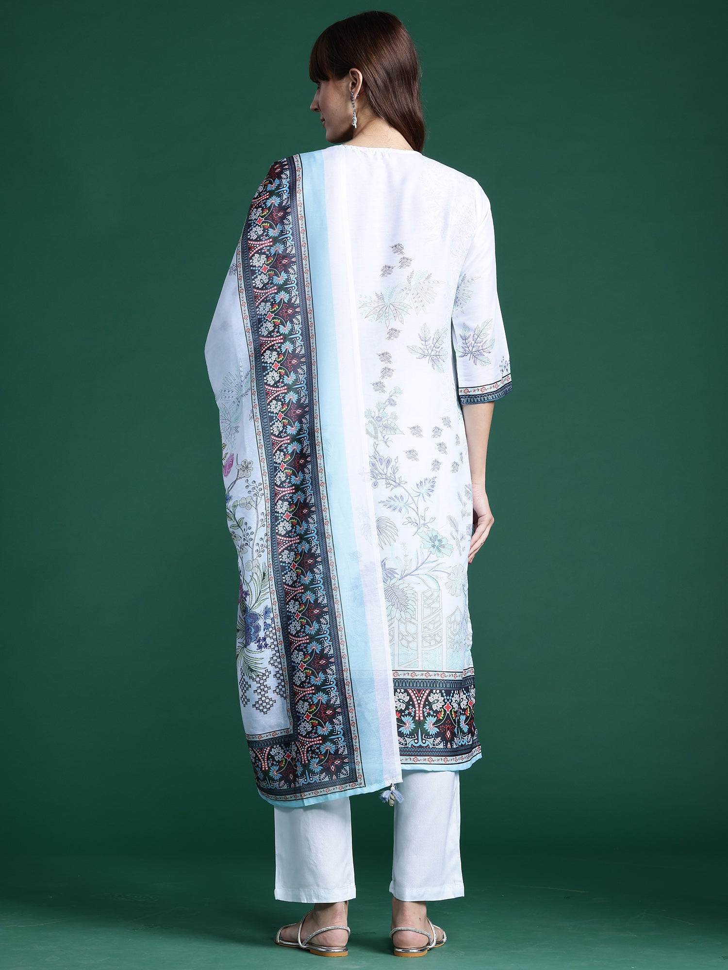 Indo Era Blue Printed Straight Kurta Trousers With Dupatta set - Distacart
