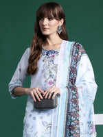 Thumbnail for Indo Era Blue Printed Straight Kurta Trousers With Dupatta set - Distacart